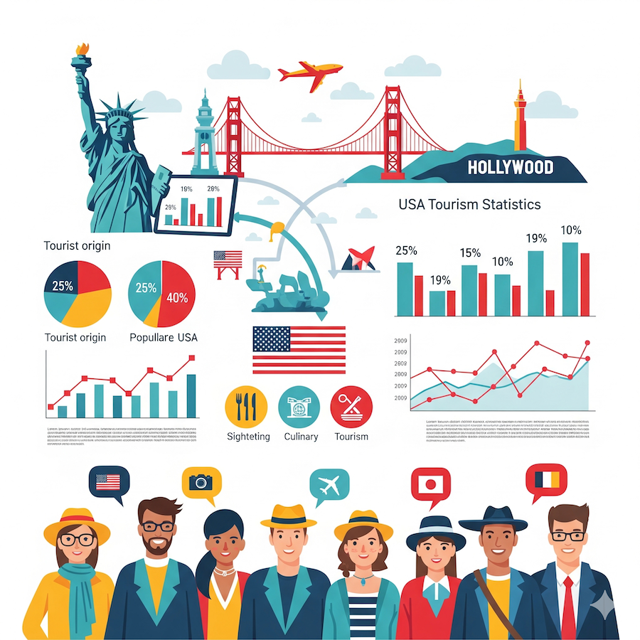 US Tourism Statistics and Trends Infographic Illustration