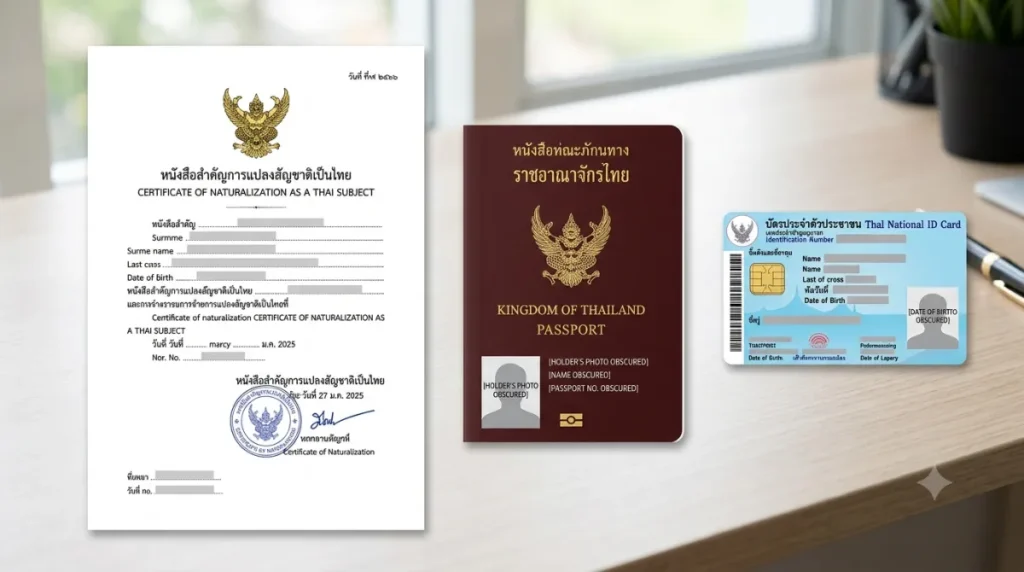 Thailand citizenship naturalization certificate and Thai passport