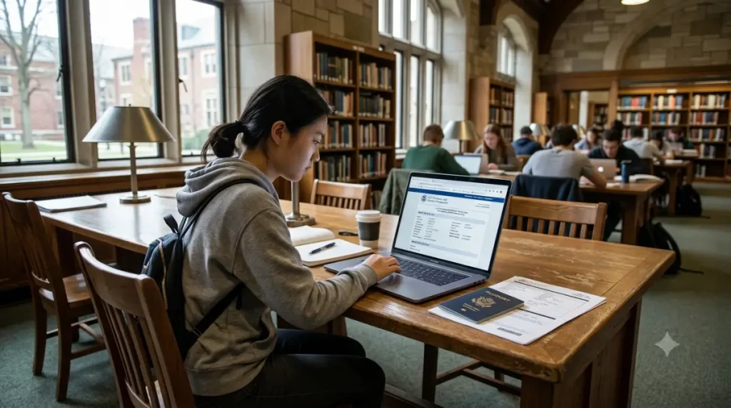 F-1 student checking the fixed admit-until date on a US Form I-94 in 2026