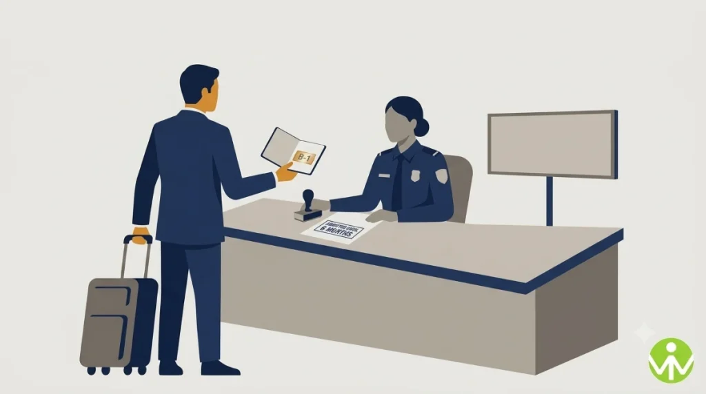 B-1 visa holder presenting a passport at a US port of entry