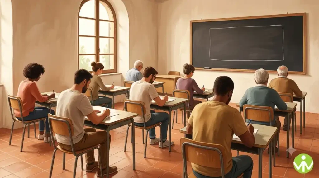 Italy permanent residency A2 Italian test at a prefecture exam room