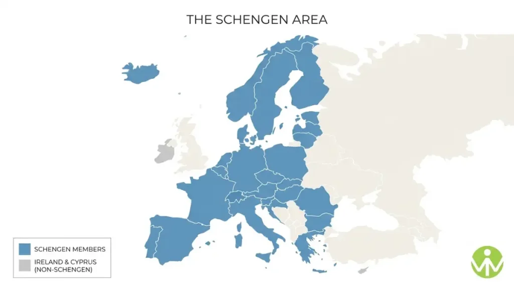 Schengen visa countries map 2026 showing all 29 Schengen area members