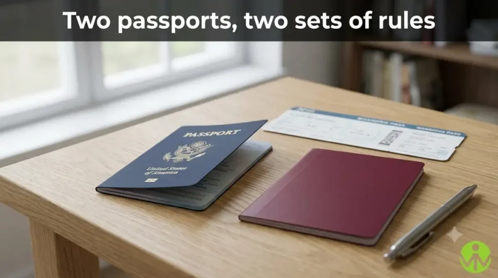 US dual citizenship: a US passport beside a second passport on a desk