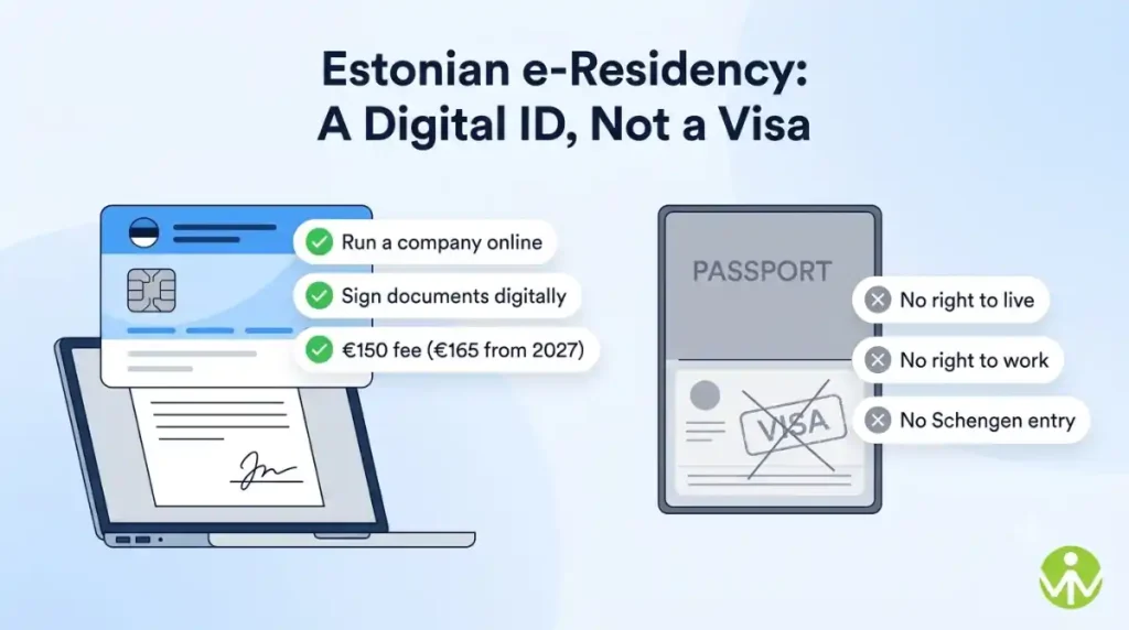 Estonian e-Residency digital ID card compared with a visa and residence permit