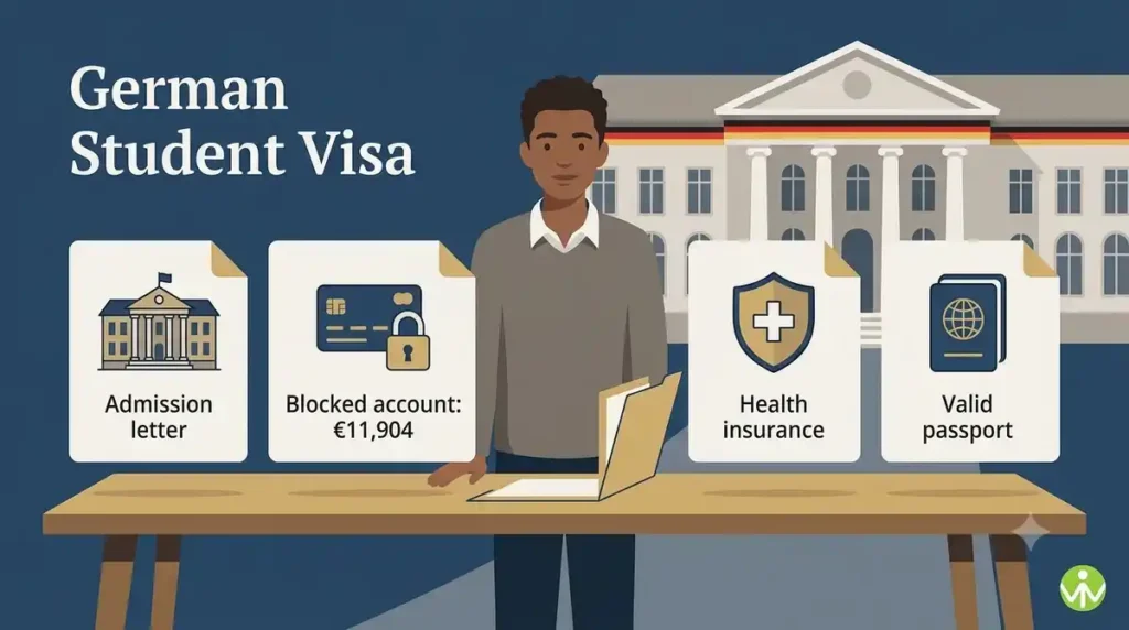 German student visa requirements: admission letter, blocked account, health insurance and passport