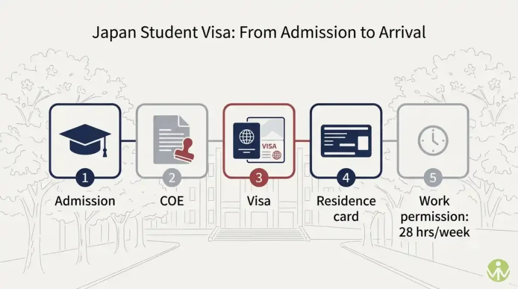 Japan student visa process from admission and COE to arrival and work permission